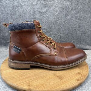 Steve Madden M-Brady Boots Mens Size 9 Brown Lace Up Cap Toe Ankle Casual Zip